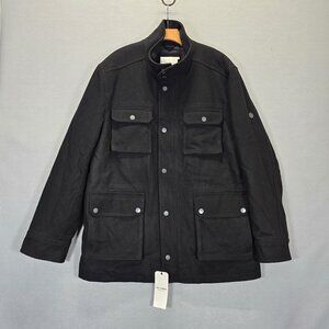 Ben Sherman Wool Blend Black Military Utility Jacket - Men XXL Quilted Lining